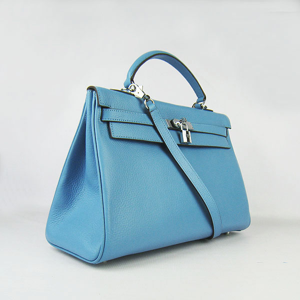 High Quality Hermes Kelly 35CM Togo Leather Bag Light Blue 6308